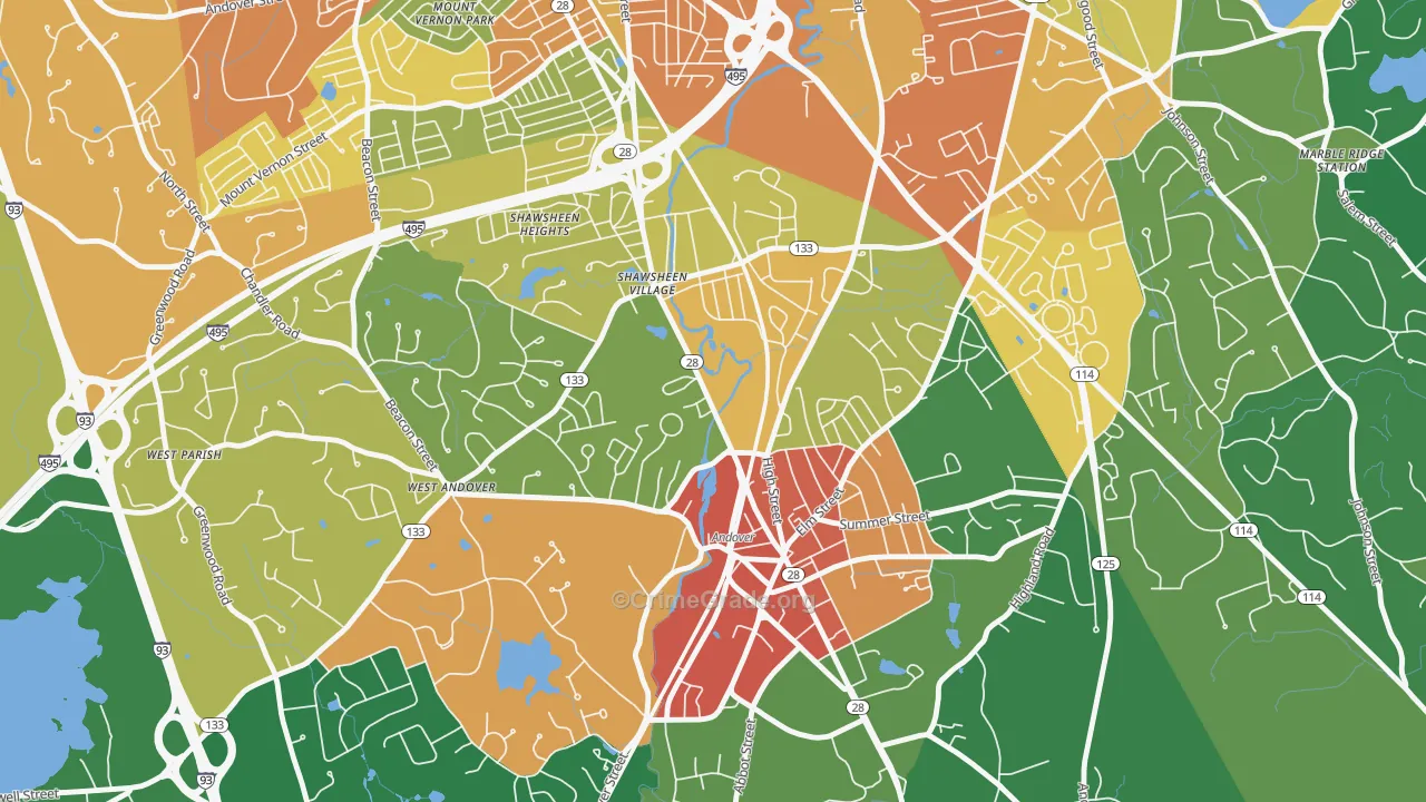 Frye Circle, Andover, MA Map of Assault Rates