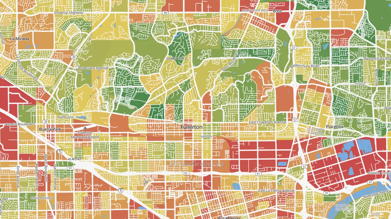 Fullerton, CA Map of Assault Rates