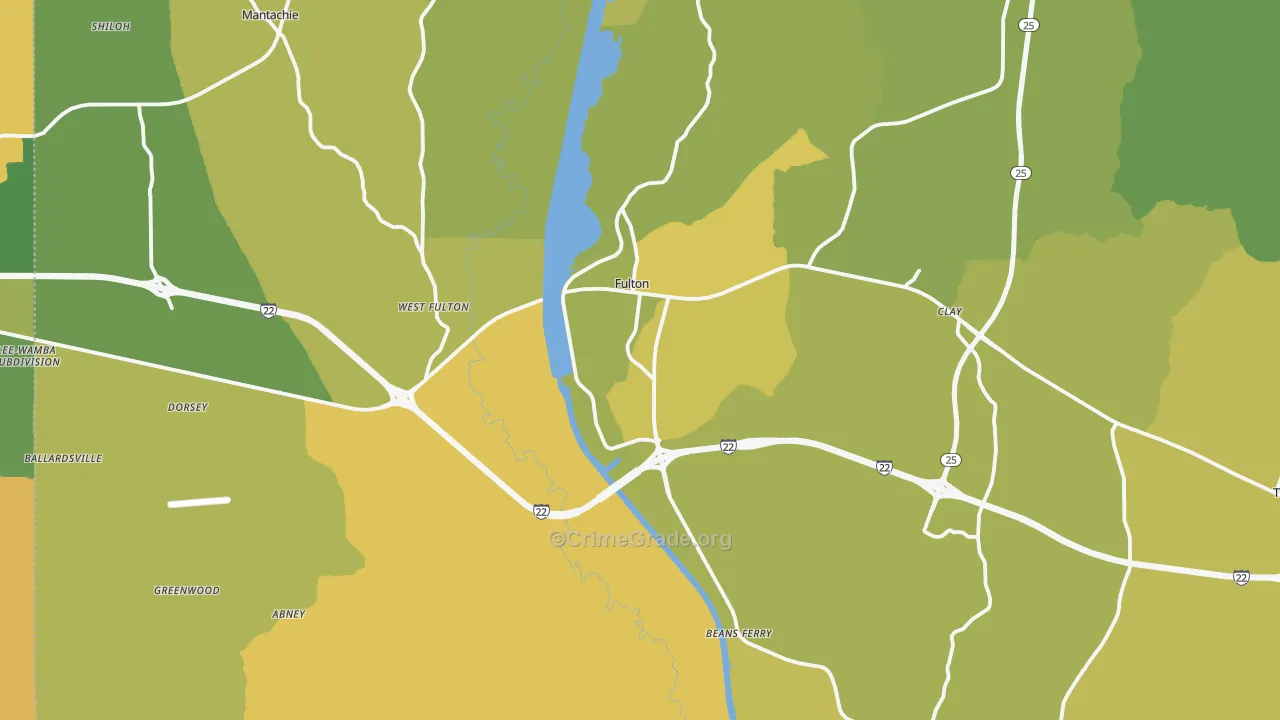 Fulton, MS Map of Assault Rates