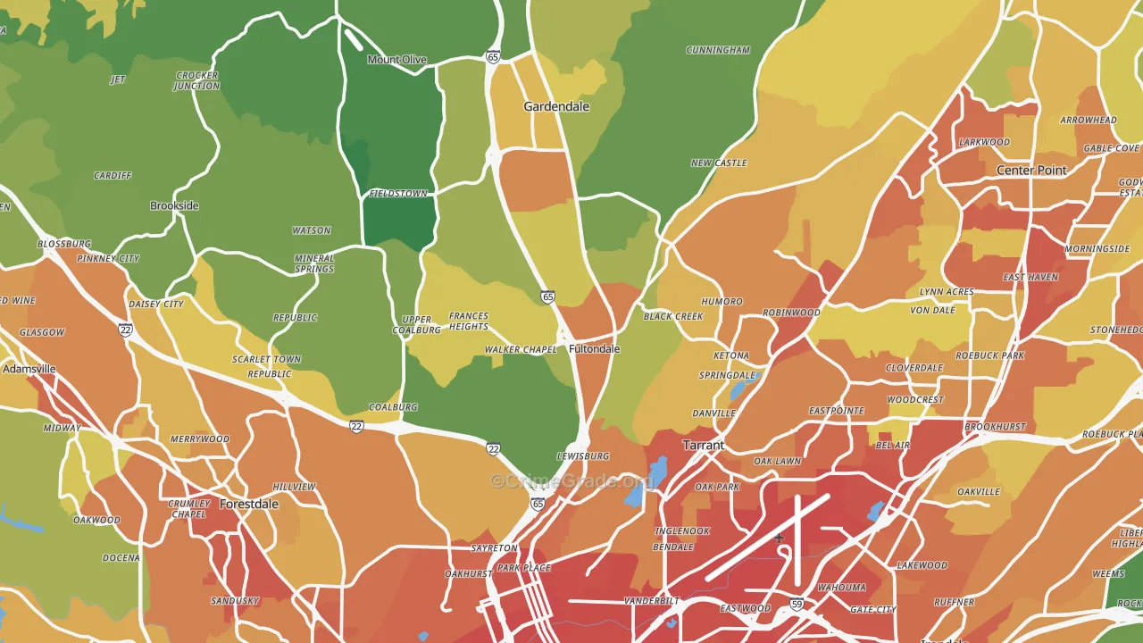 Fultondale, AL Map of Assault Rates