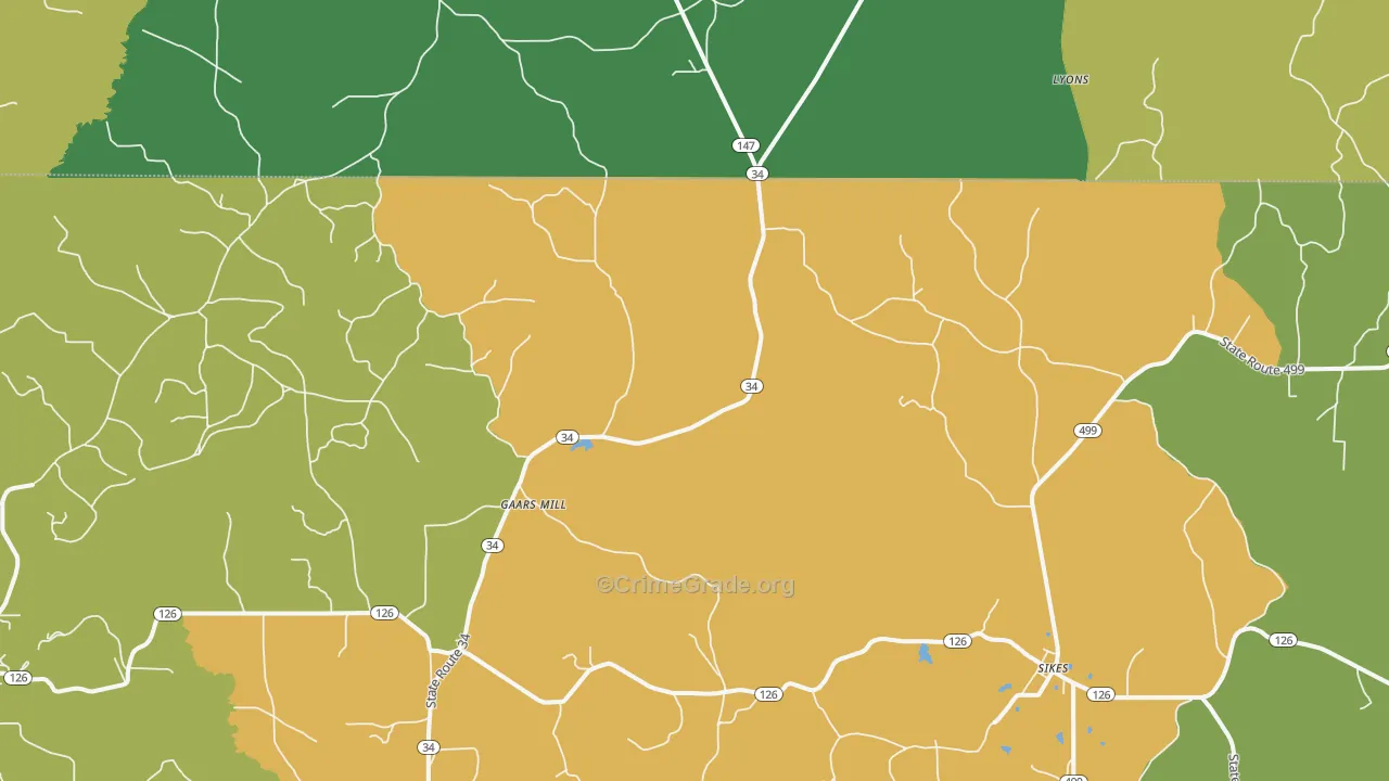 Gaars Mill, LA Map of Assault Rates