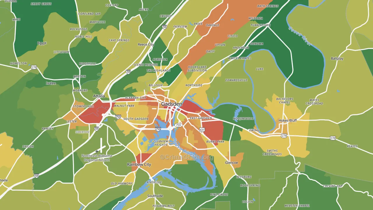 Gadsden, AL Map of Assault Rates