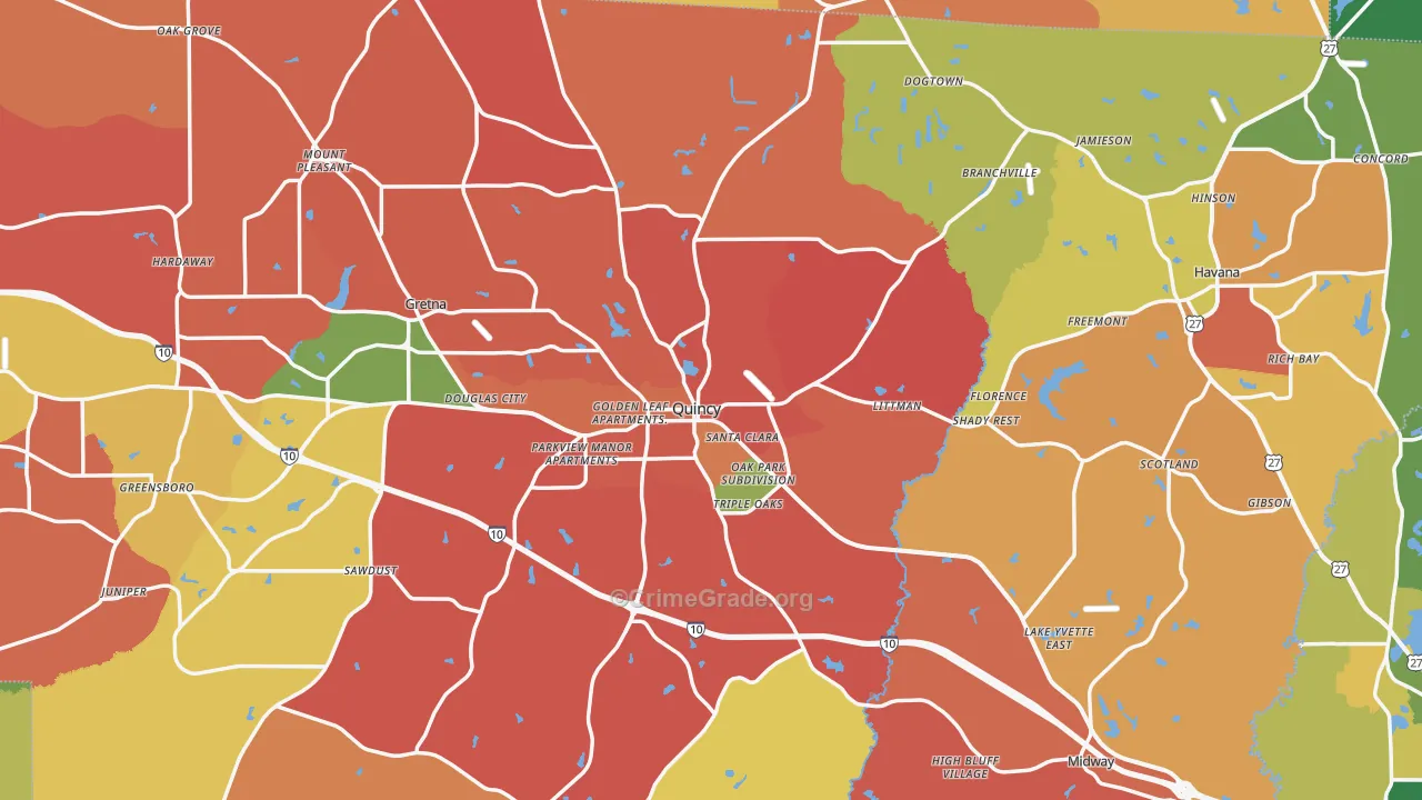 Gadsden County, FL Map of Assault Rates