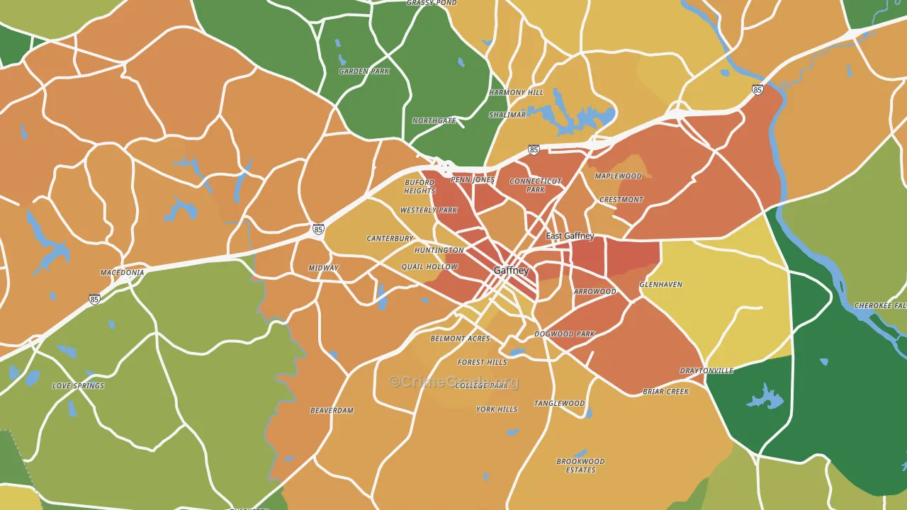 Gaffney, SC Map of Assault Rates