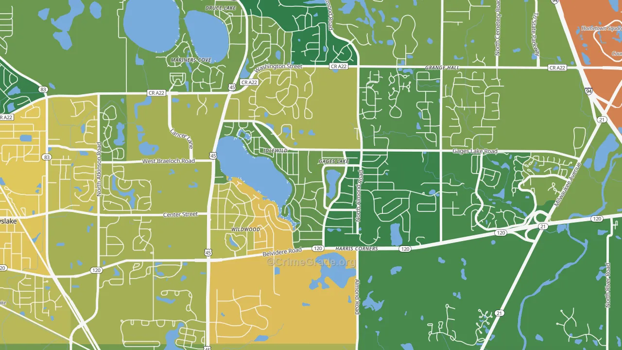 Gages Lake, IL Map of Assault Rates