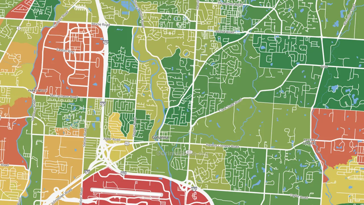 Gahanna, OH Map of Assault Rates