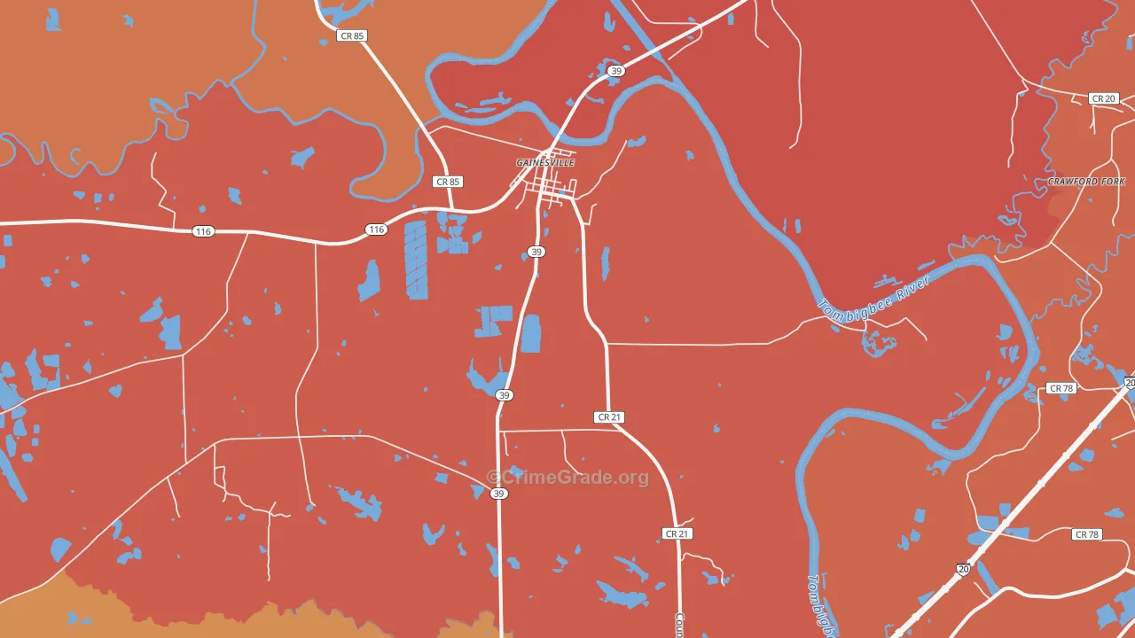 Gainesville, AL Map of Assault Rates