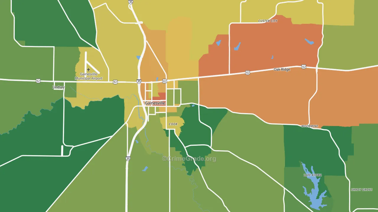 Gainesville, TX Map of Assault Rates