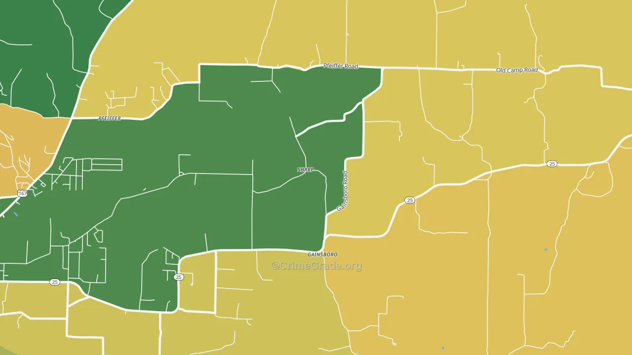 Gainsboro, AR Map of Assault Rates