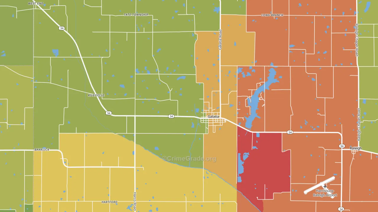 Galatia, IL Map of Assault Rates
