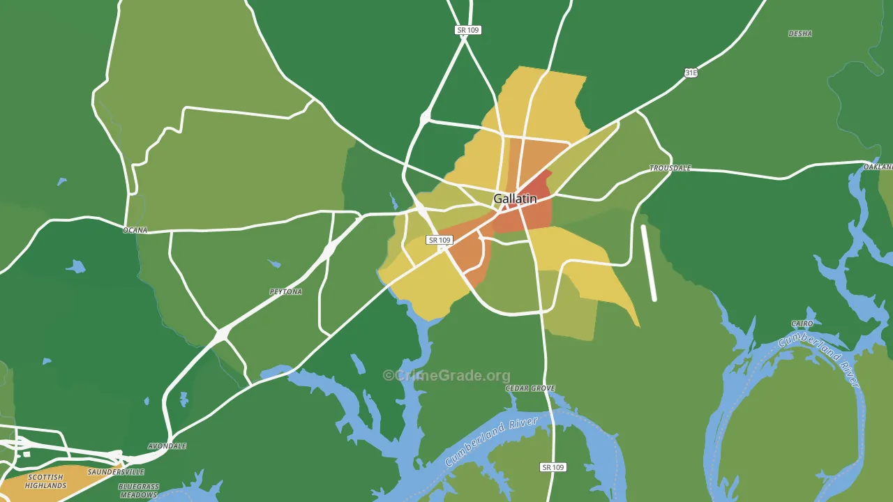 Gallatin, TN Map of Assault Rates