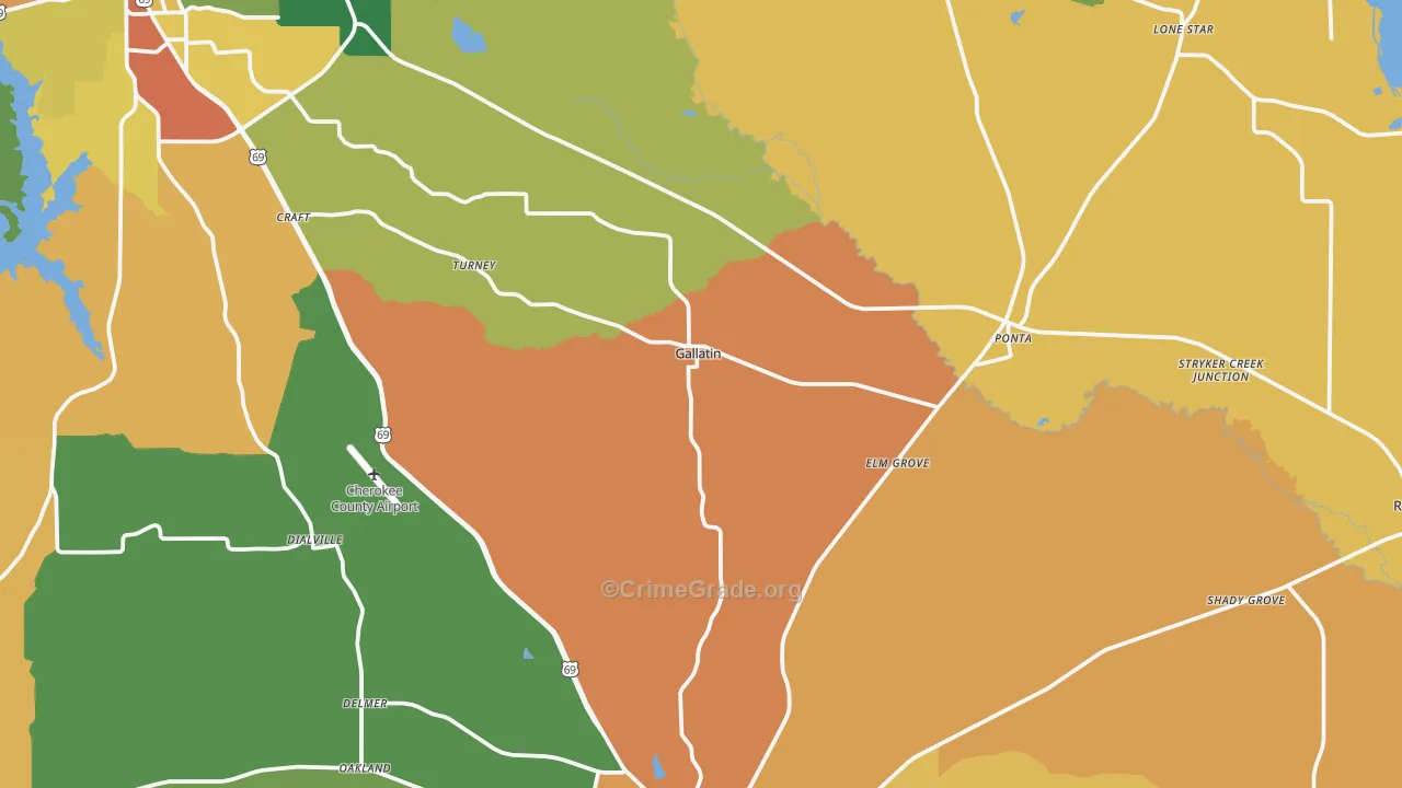 Gallatin, TX Map of Assault Rates