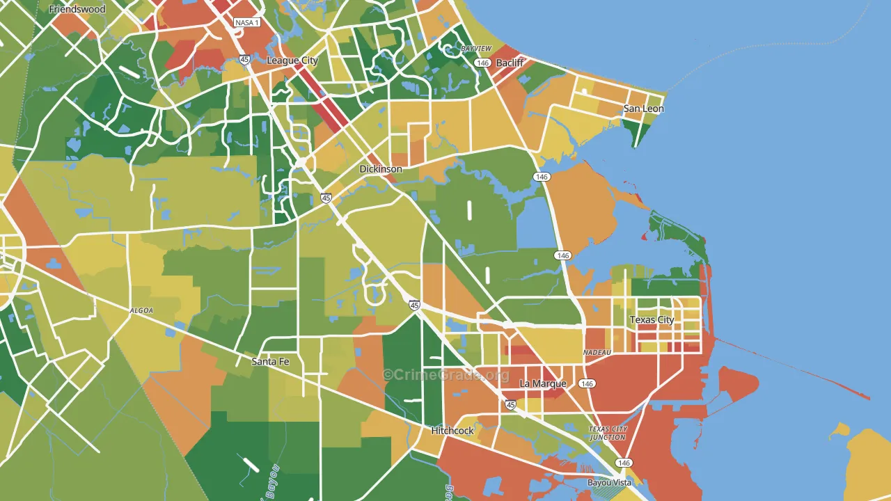 Galveston County, TX Map of Assault Rates
