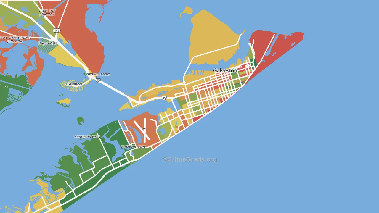 Galveston, TX Map of Assault Rates