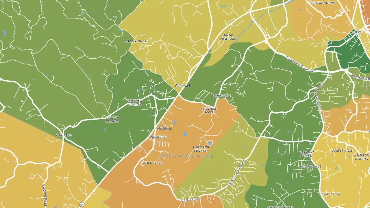 Gamewell, NC Map of Assault Rates