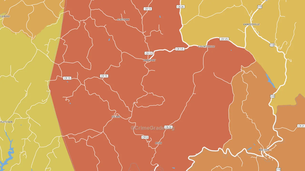 Gandeeville, WV Map of Assault Rates
