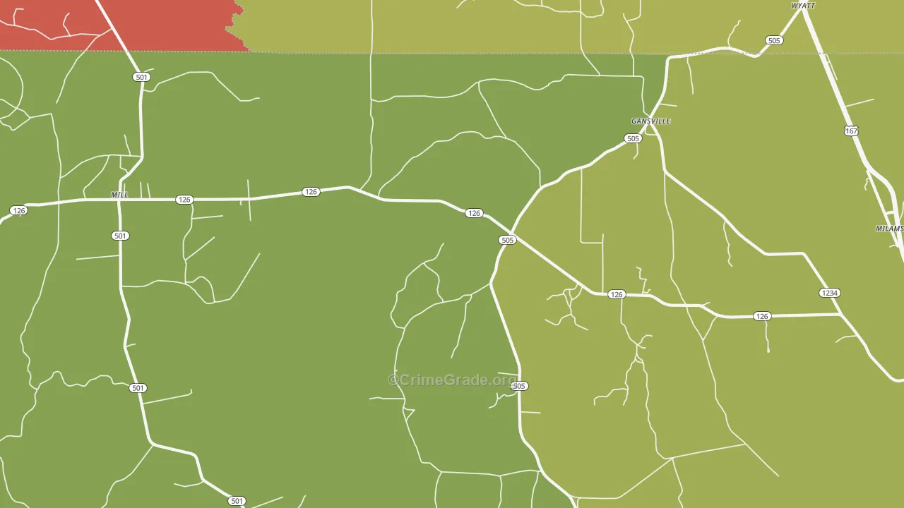 Gansville, LA Map of Assault Rates