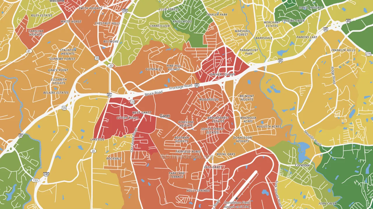 Gantt, SC Map of Assault Rates