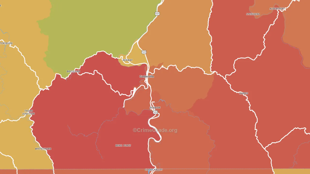 Garberville, CA Map of Assault Rates
