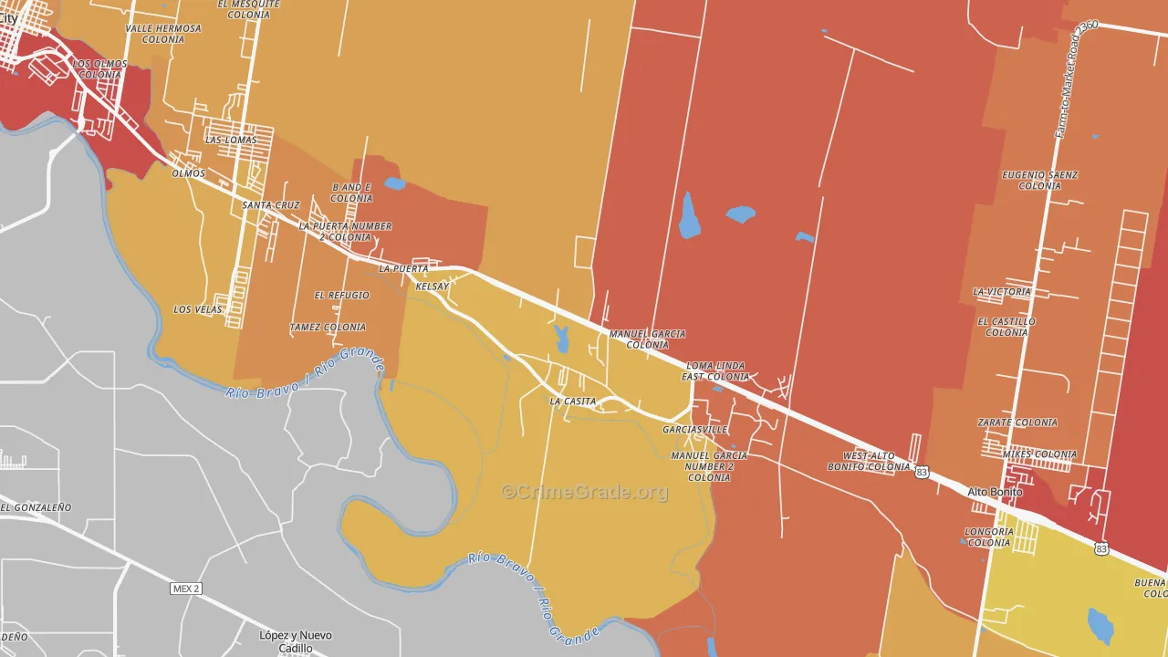 Garciasville, TX Map of Assault Rates