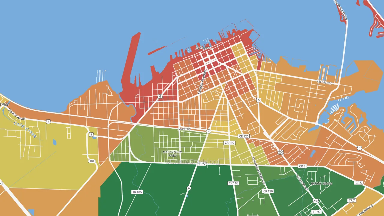 Garden District, Sandusky, OH Map of Assault Rates