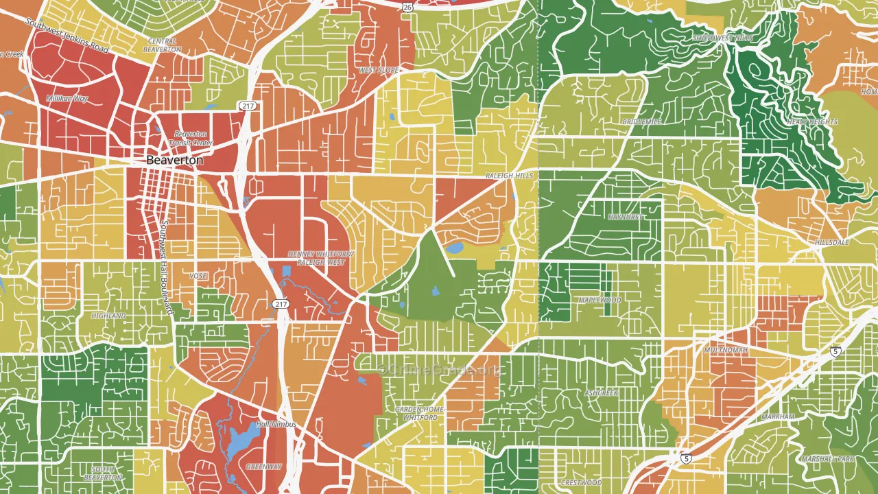 Garden Home-Raleigh Hills, Portland, OR Map of Assault Rates