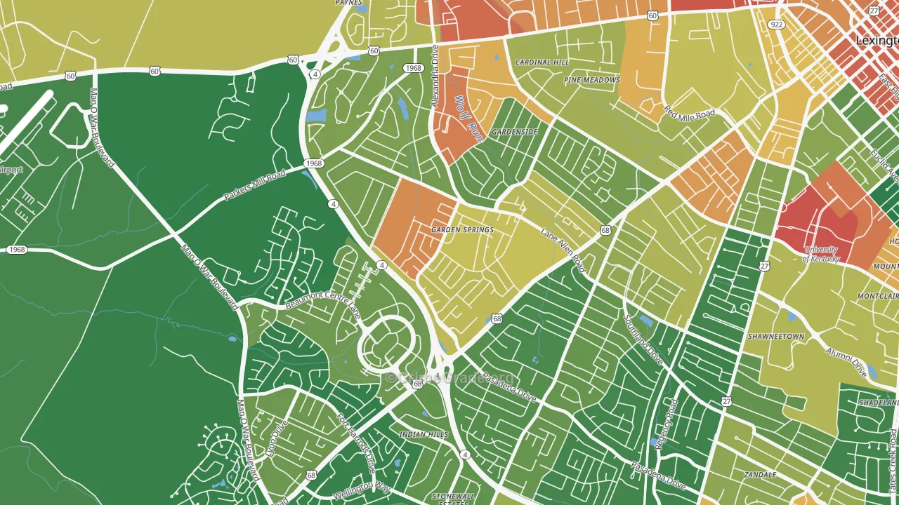 Garden Springs, Lexington, KY Map of Assault Rates