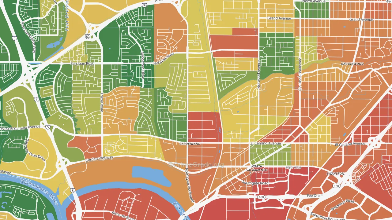Gardenland, Sacramento, CA Map of Assault Rates