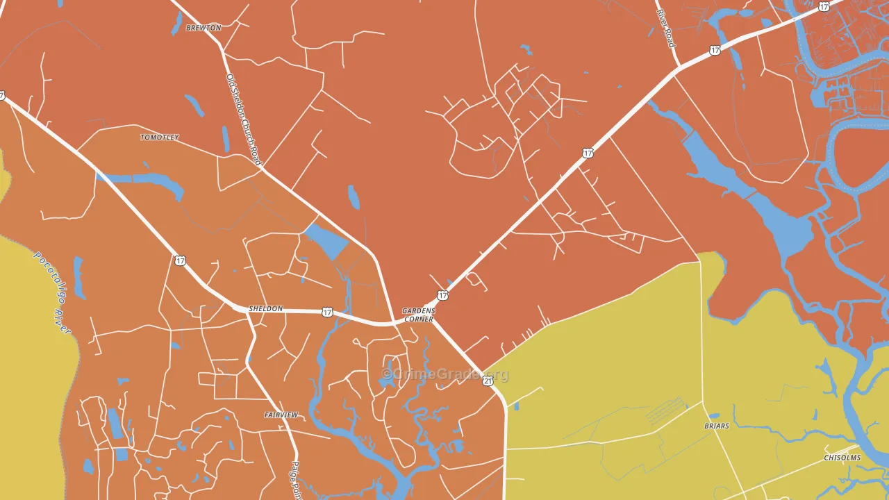 Gardens Corner, SC Map of Assault Rates