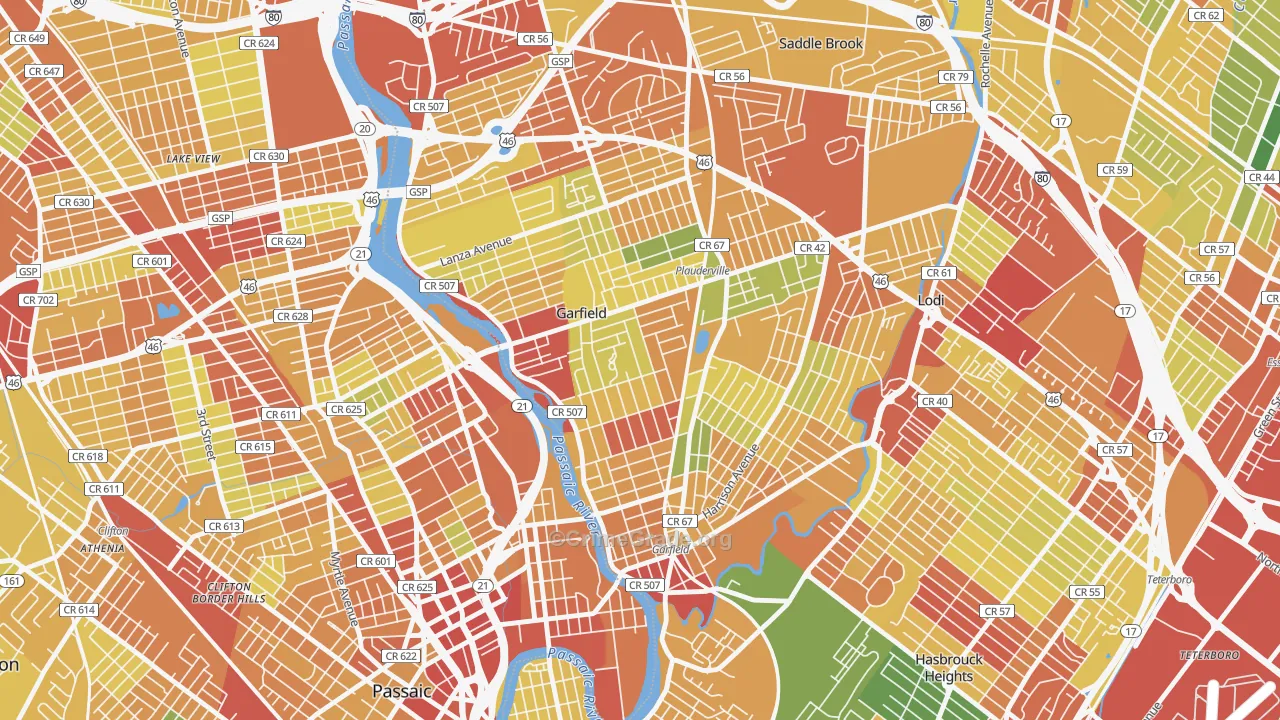 Garfield, NJ Map of Assault Rates