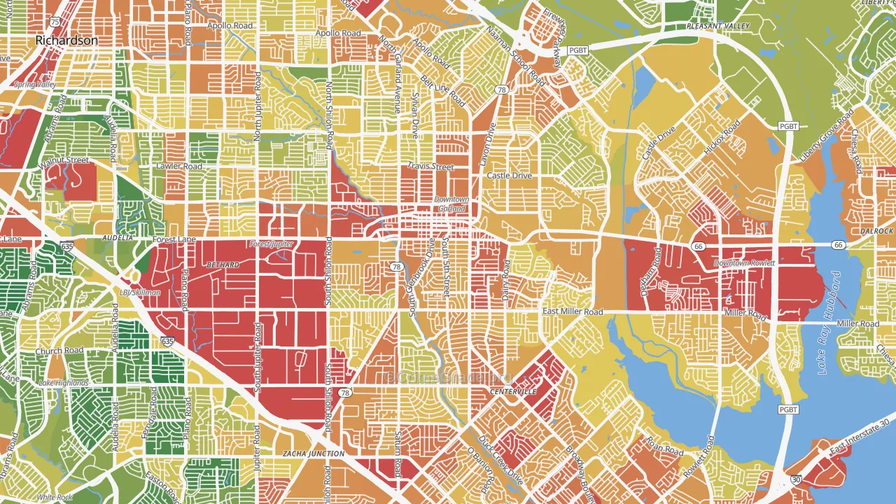 Garland, TX Map of Assault Rates