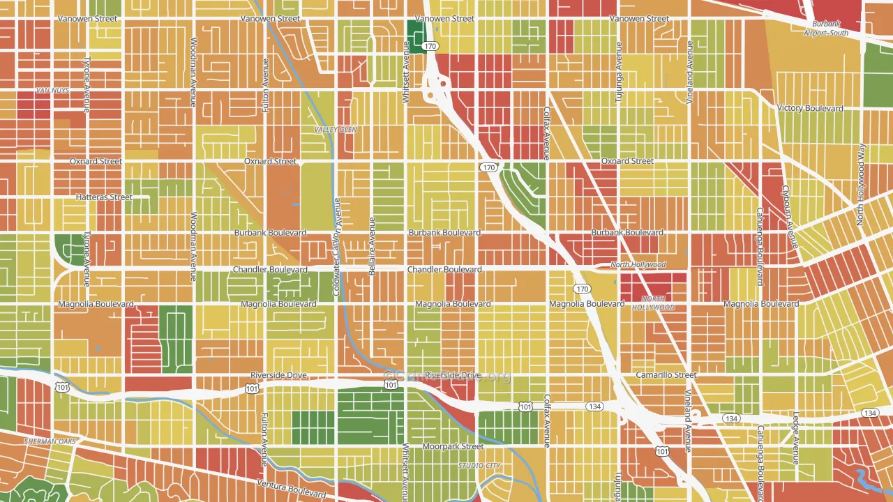 Garnsey, Valley Village, CA Map of Assault Rates