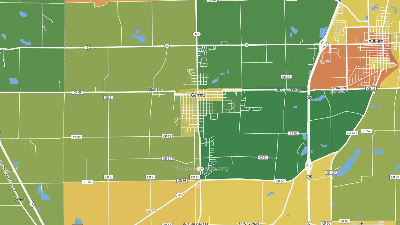 Garrett, IN Map of Assault Rates