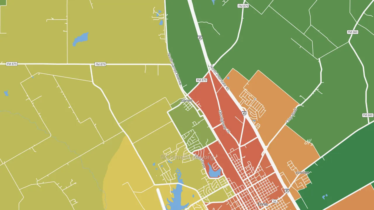 Garrett, TX Map of Assault Rates