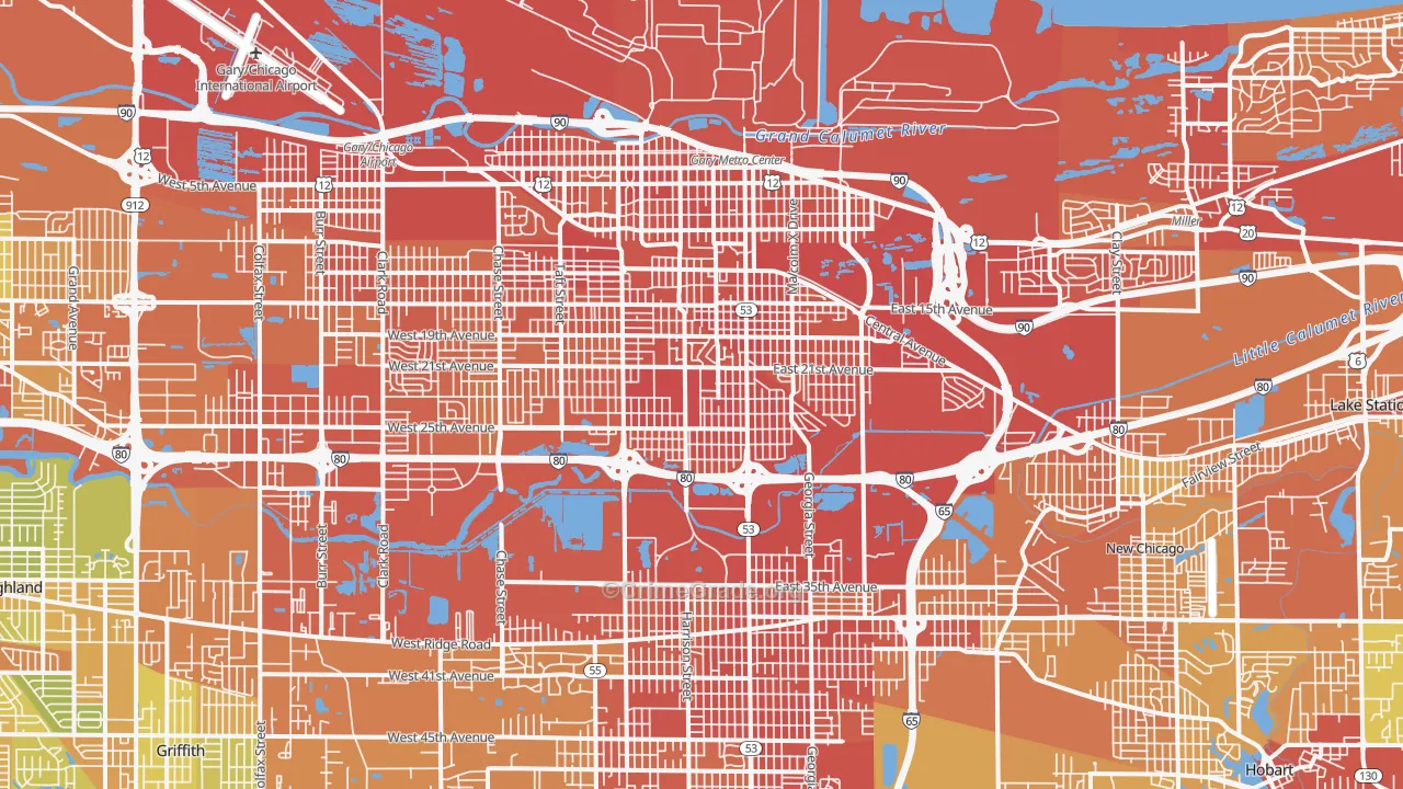 Gary, IN Map of Assault Rates