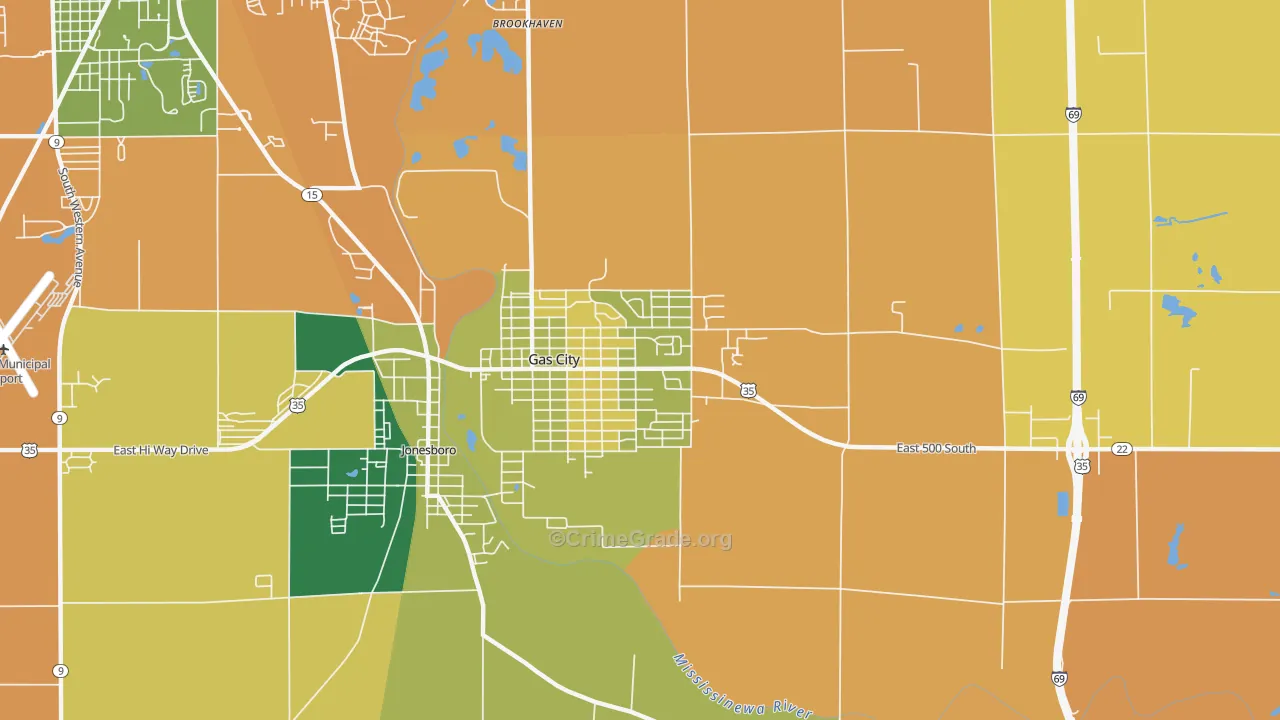 Gas City, IN Map of Assault Rates