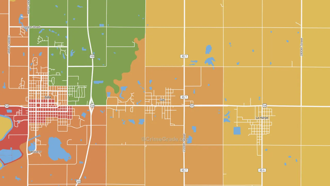 Gas, KS Map of Assault Rates
