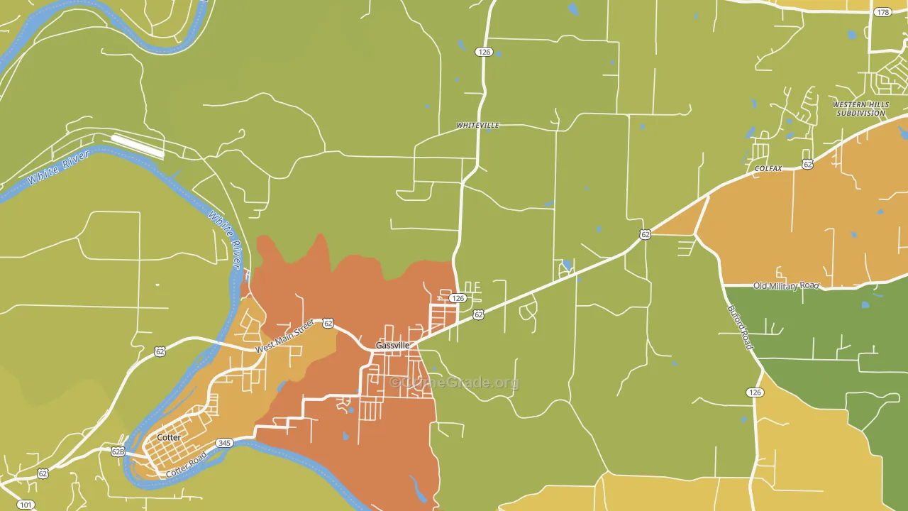 Gassville, AR Map of Assault Rates