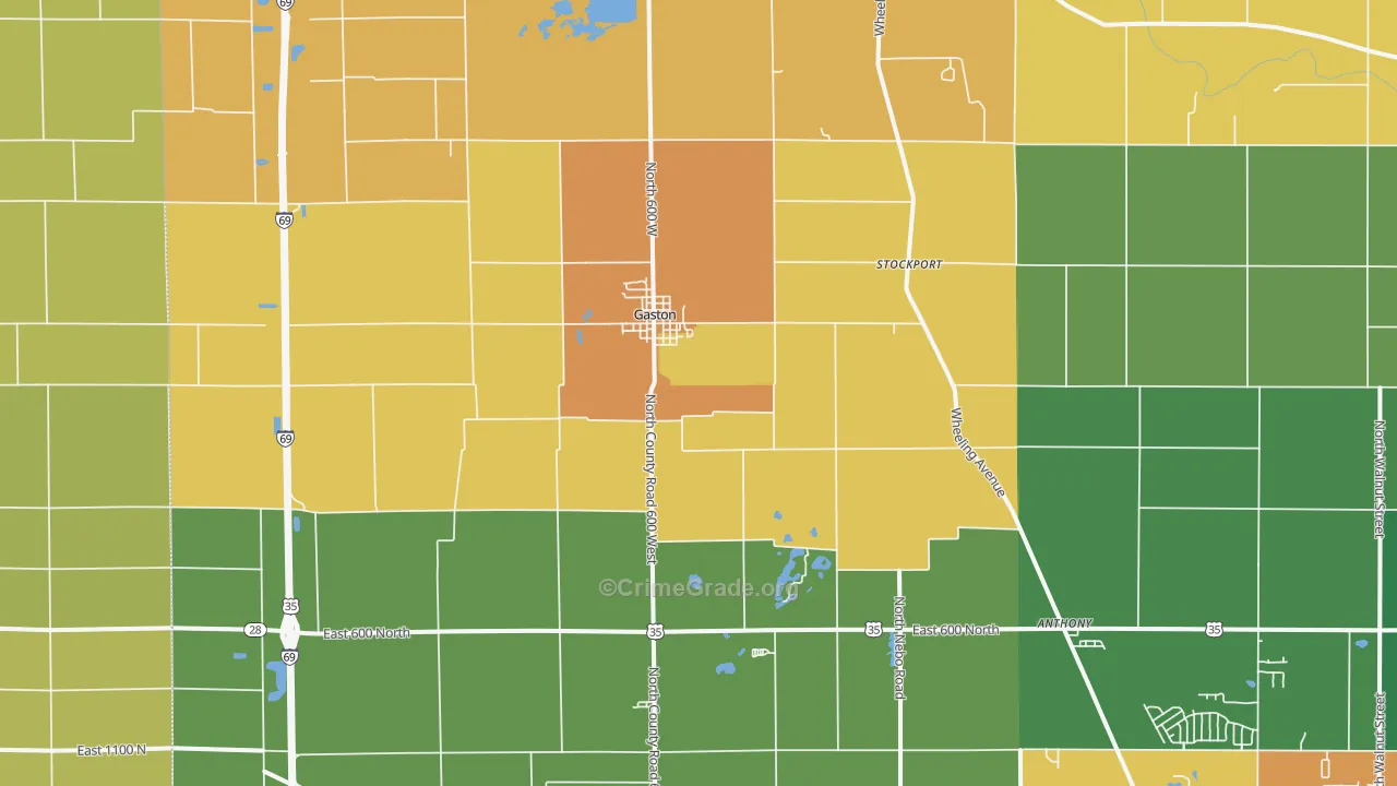 Gaston, IN Map of Assault Rates
