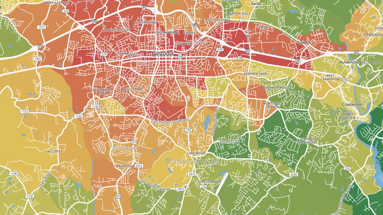 Gastonia, NC Map of Assault Rates