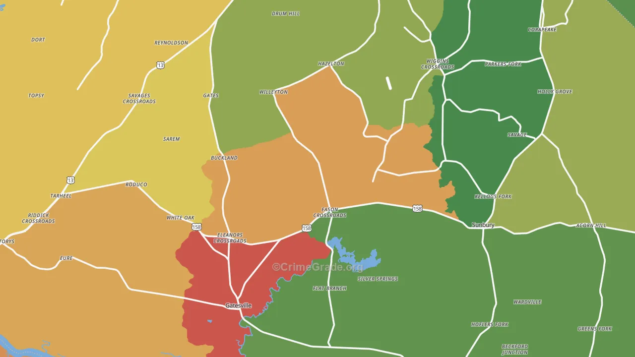 Gates County, NC Map of Assault Rates