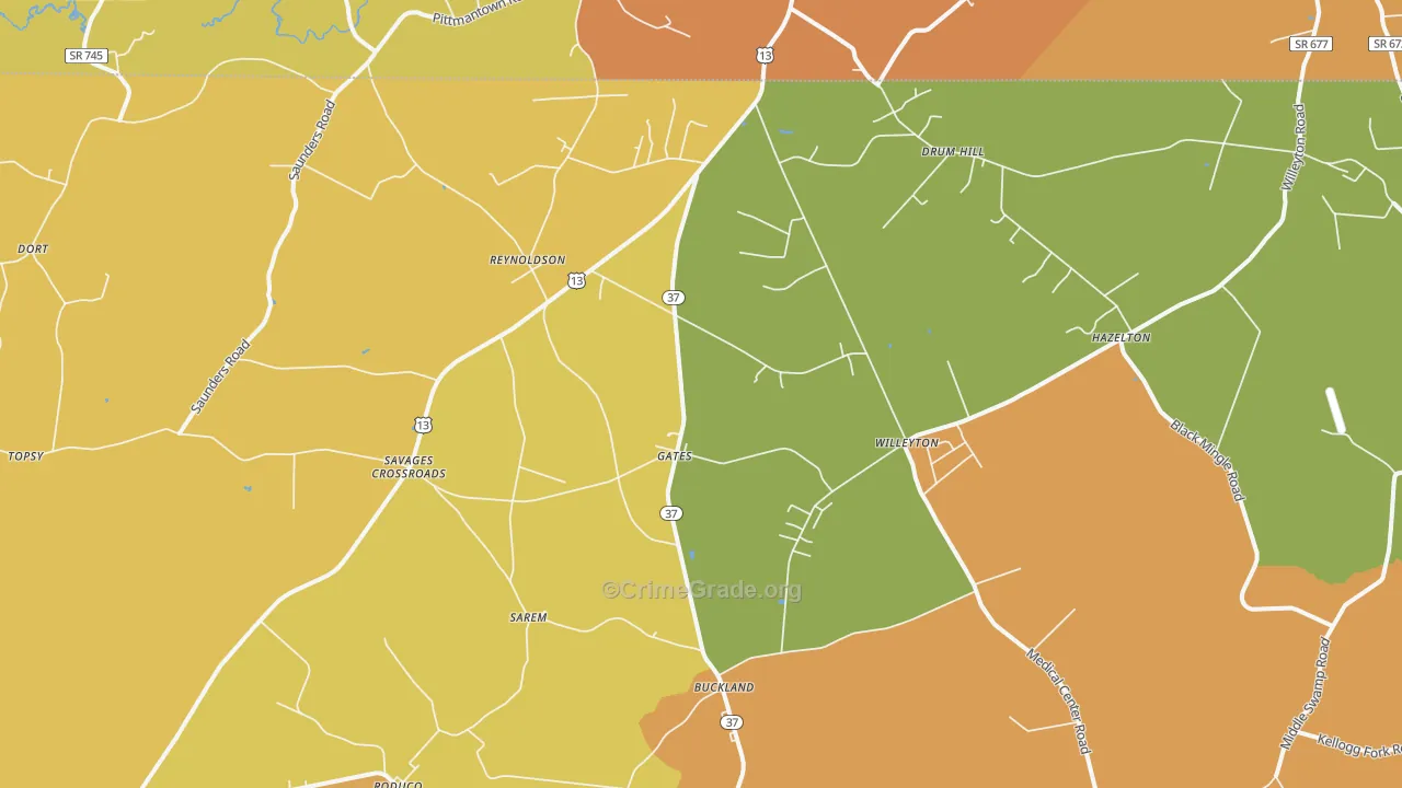 Gates, NC Map of Assault Rates