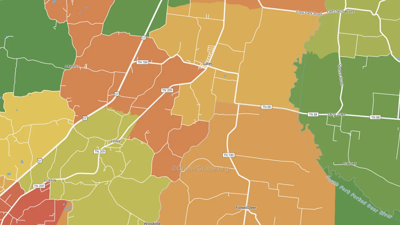 Gates, TN Map of Assault Rates