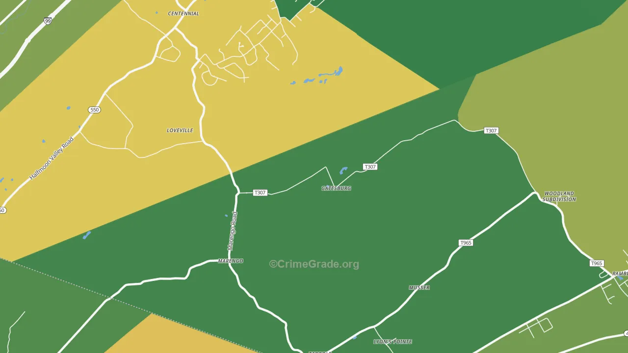 Gatesburg, PA Map of Assault Rates