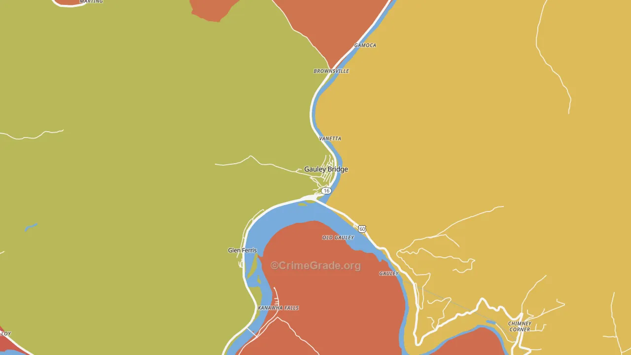 Gauley Bridge, WV Map of Assault Rates