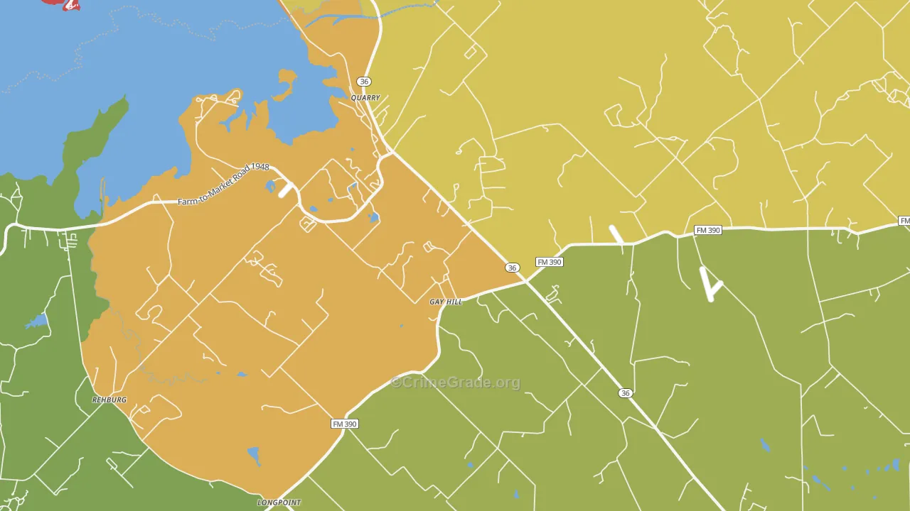 Gay Hill, TX Map of Assault Rates