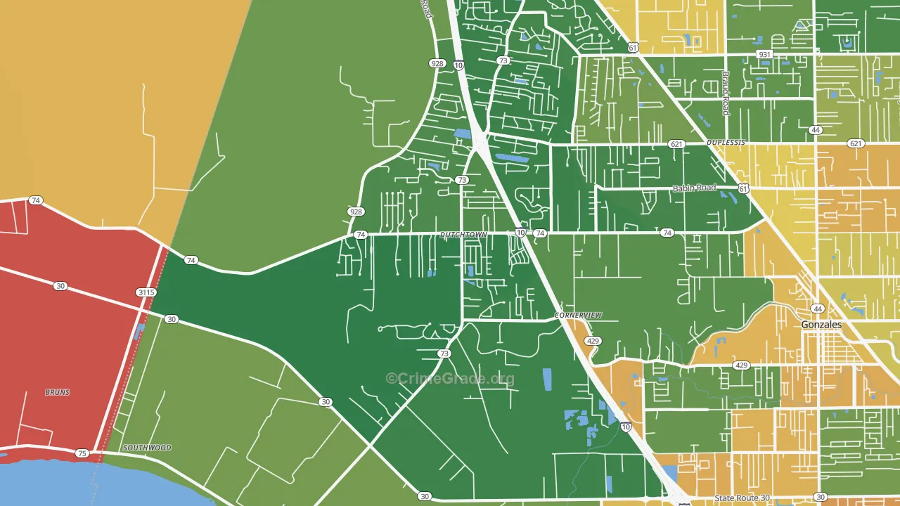 Geismar, LA Map of Assault Rates