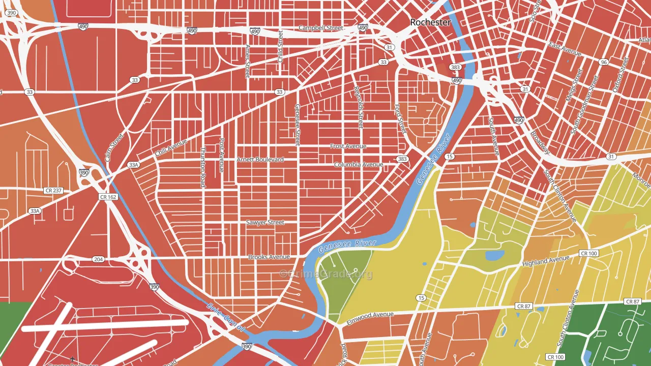 Genesee-Jefferson, Rochester, NY Map of Assault Rates