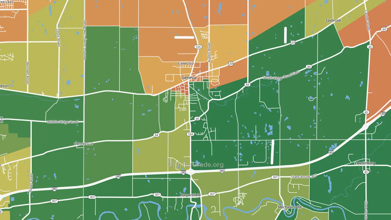 Geneva, OH Map of Assault Rates