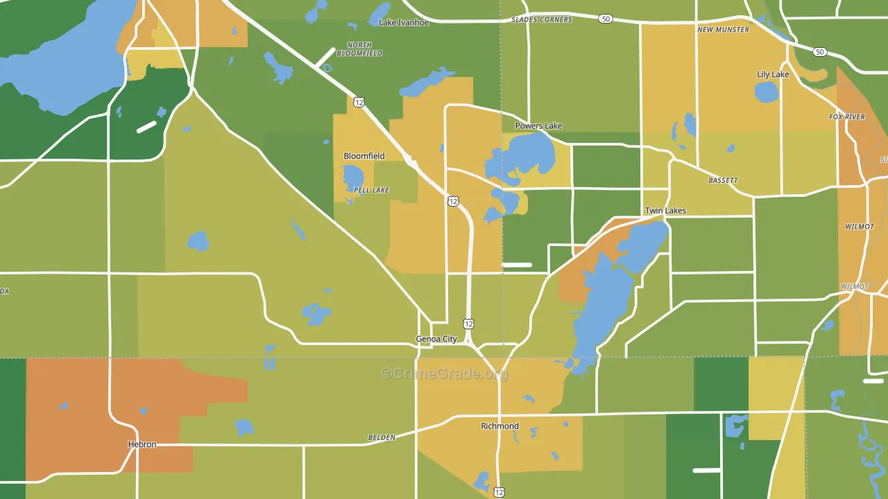 Genoa City, WI Map of Assault Rates